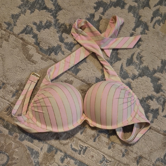 Striped Pink and Cream Bra - Picture 1 of 3